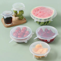 Set of colorful silicone food covers ready for use