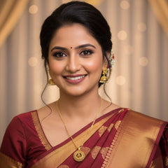 Traditional Gold-Tone Round Jhumka Pendant Chain Necklace (1 Pc)