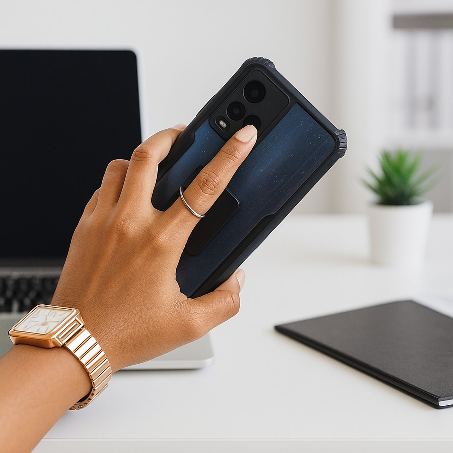 Close-up of Mobile Phone Finger Ring Stand Holder ring and adhesive base