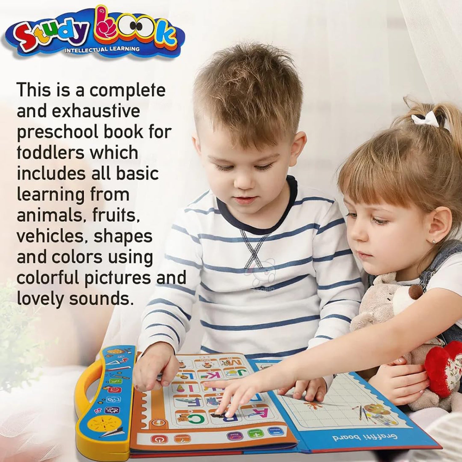 Side view of the musical learning book with touch buttons