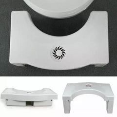 Toilet squat stool showing foldable design and footprint guides