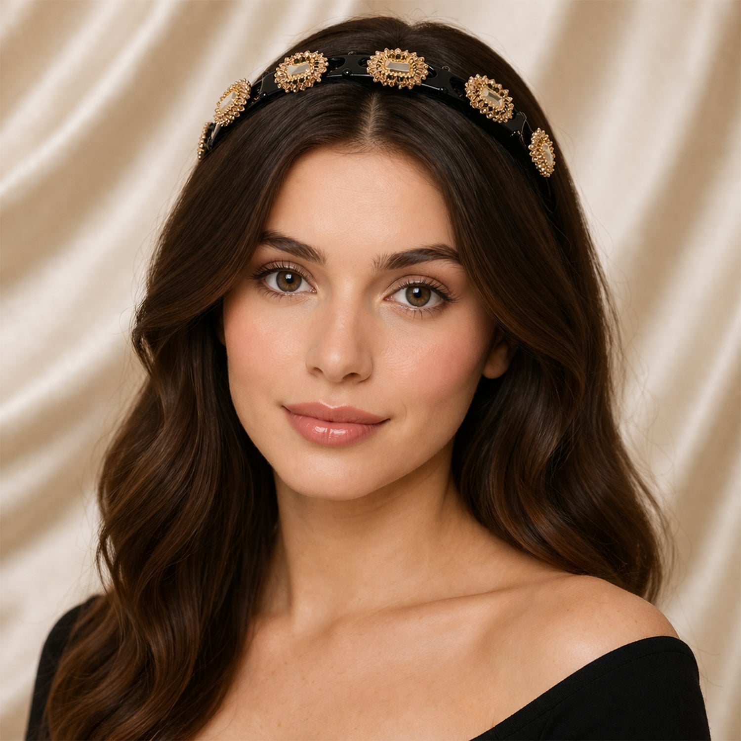 Premium Gold Stone Studded Designer Hair Band (1 Pc)