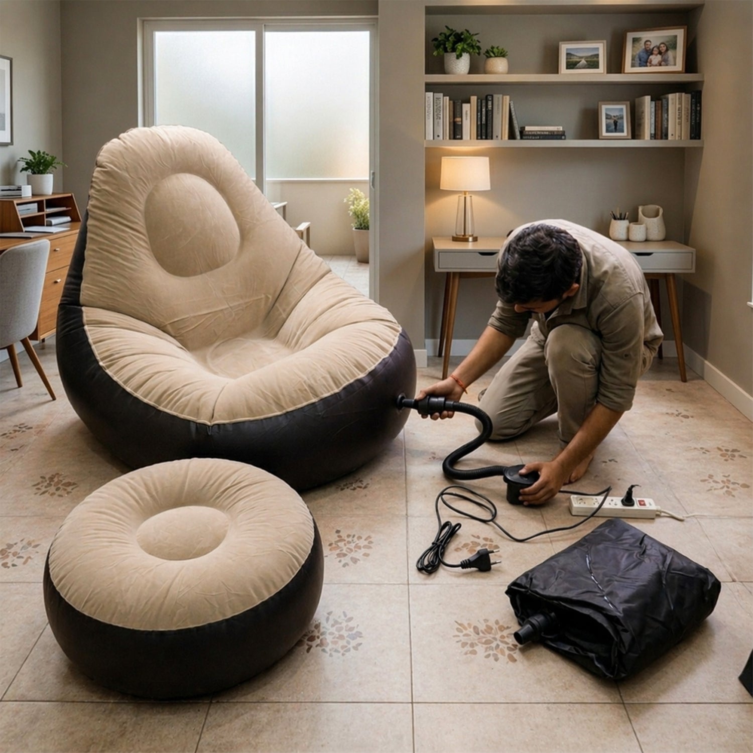 Inflatable Air Sofa Chair Set (1 Set, 100x100x73 + 55x55x30 Cm)