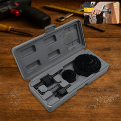 12 pcs Hole Saw Kit with carbon steel bits laid out