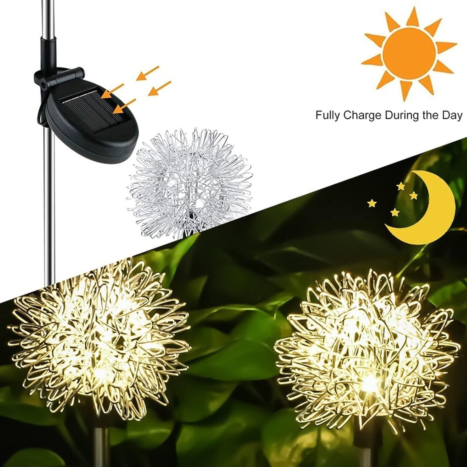 Close-up of solar garden light with flower design