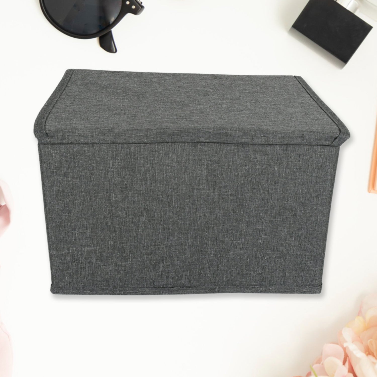 Small Foldable Storage Box With Lid And Handles, Cotton And Linen Storage Bins And Baskets Organizer For Nursery, Closet, Bedroom, Home (28Ã—20Ã—16 Cm / 1 pc)