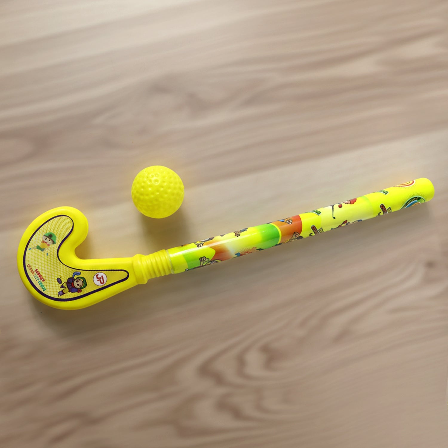 Top view of cricket and hockey sports set for kids
