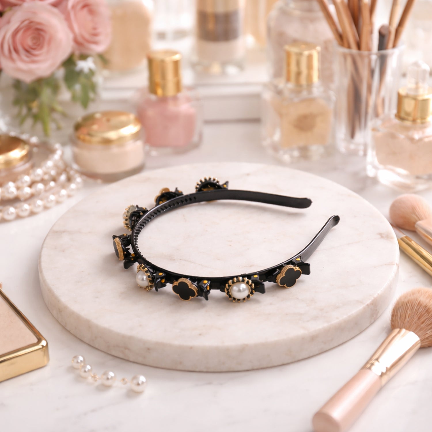 Premium Decorative Headband Stylish Black & Gold Finish Hair Band (1 Pc)