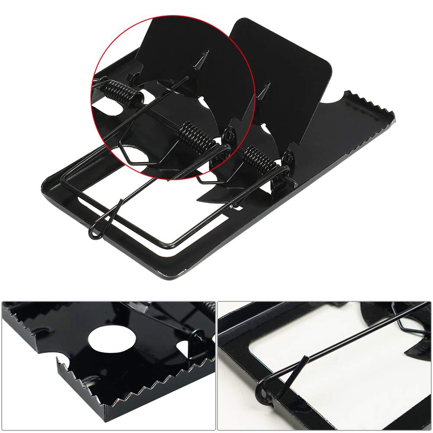 Close-up of the durable metal mouse trap showing its secure locking mechanism.