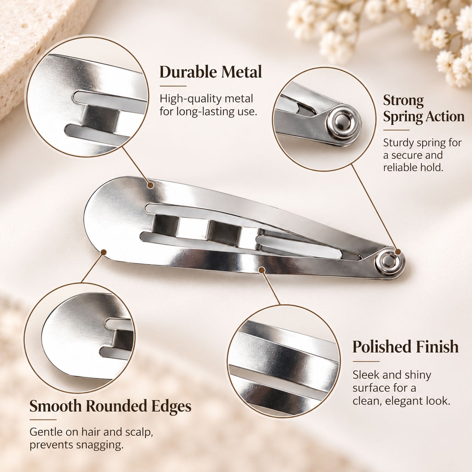 Snap hair clips white bg