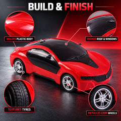 Side profile of the rechargeable RC sports car toy showing glossy finish