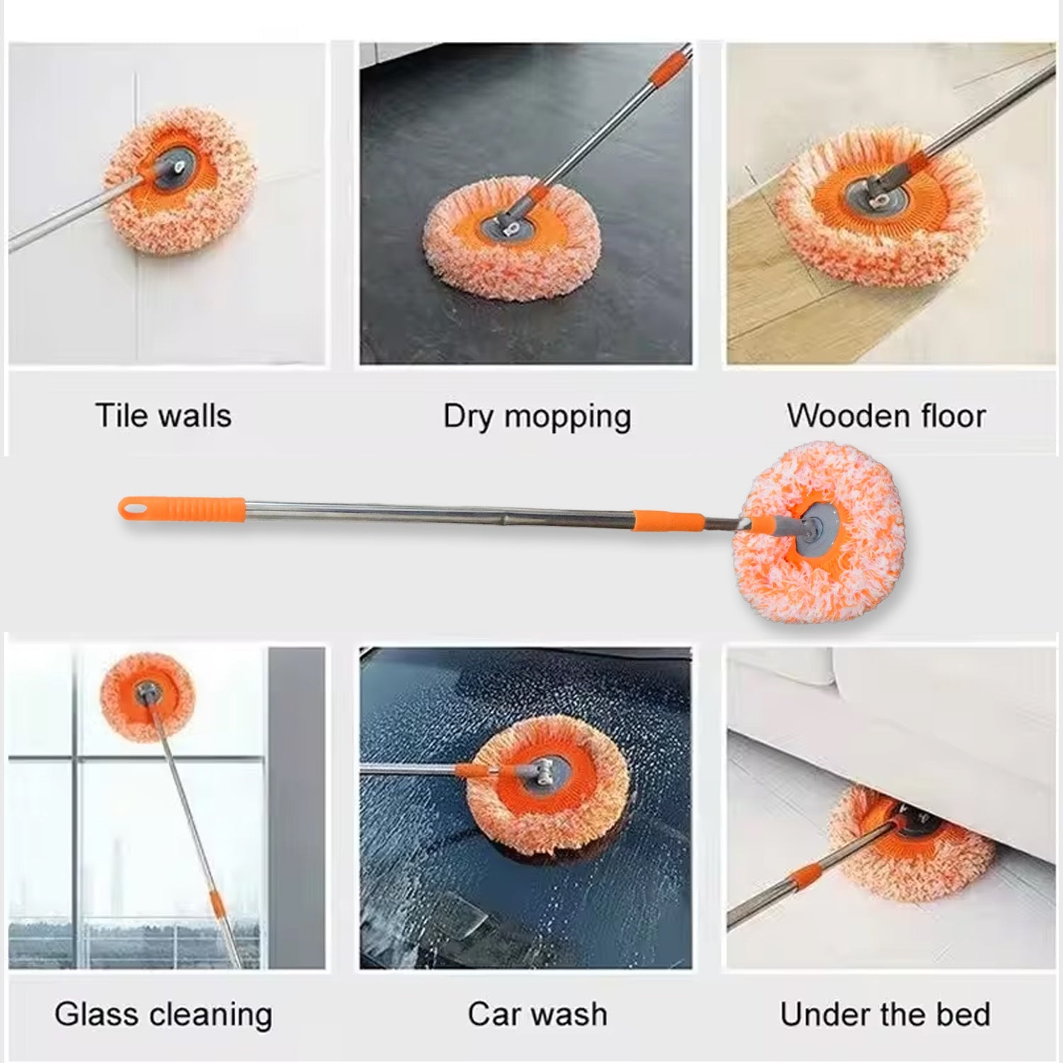 360Â° Rotatable Ceiling Dust Cleaning Mop Extendable Long Lightweight Handle Mop Heads Pad, Spin Scrubber for Ceiling Floor Bathroom Kitchen Tile