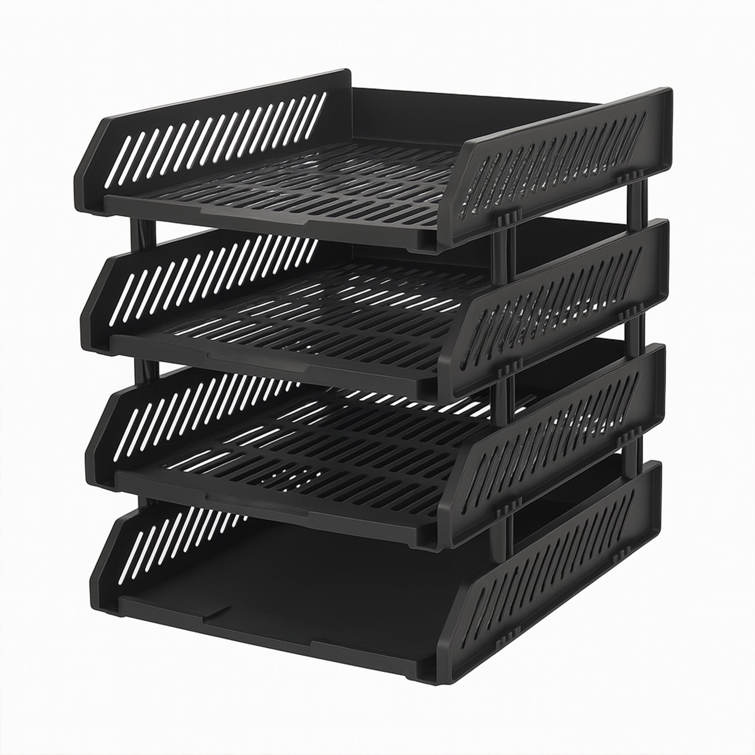 Side view of four-layer storage rack with office files