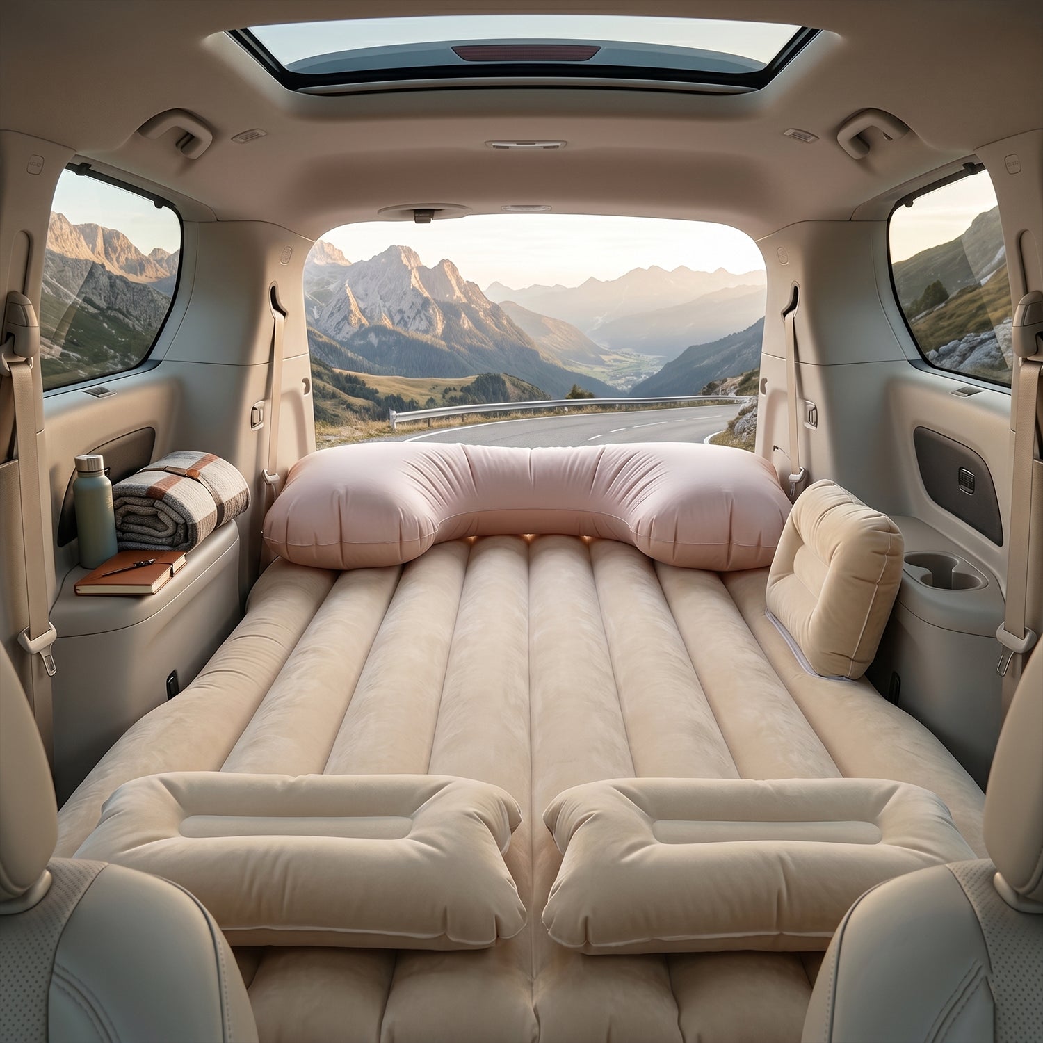 Car Air Mattress Bed Set with Inflatable Pillows and Cushions (1 Set / Mix Design)