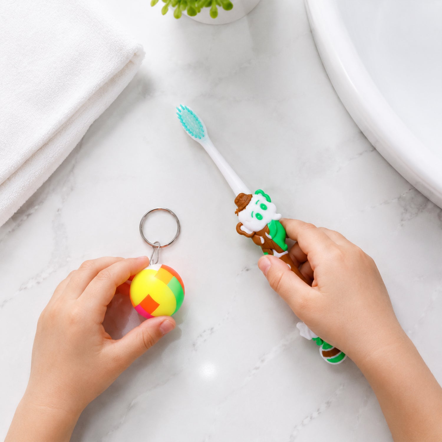 Kids Toothbrush and Ball Keychain Toy Set