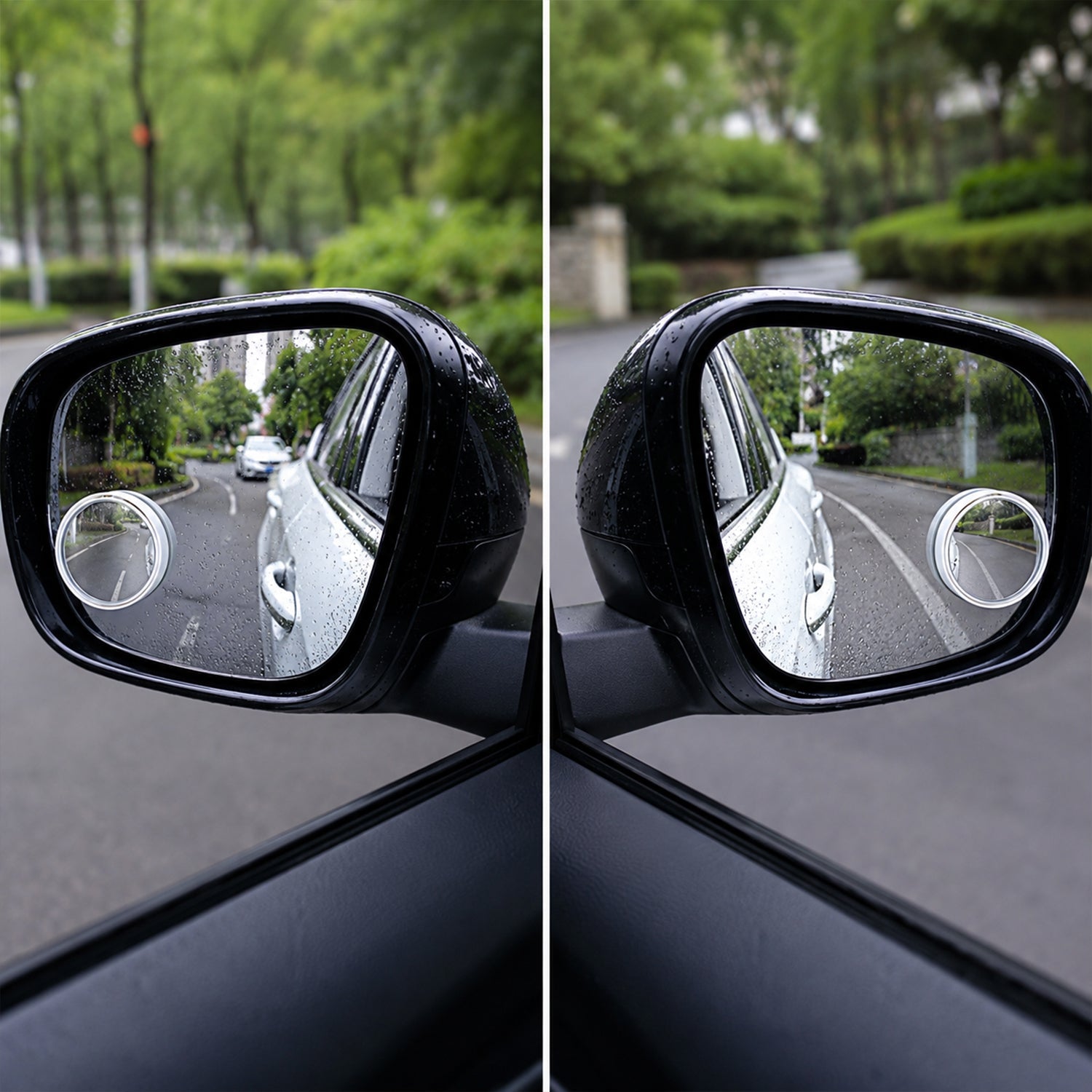 Self-Adhesive 360Â° Car Rear View Blind Spot Mirror attached