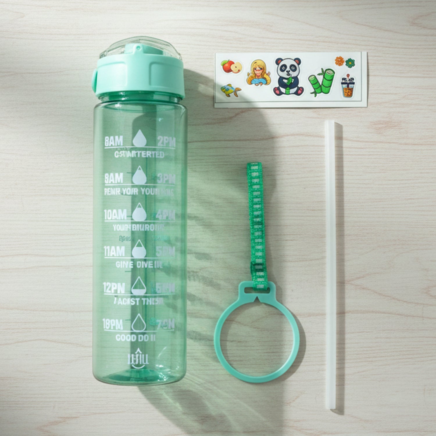 Motivational water bottle held in hand