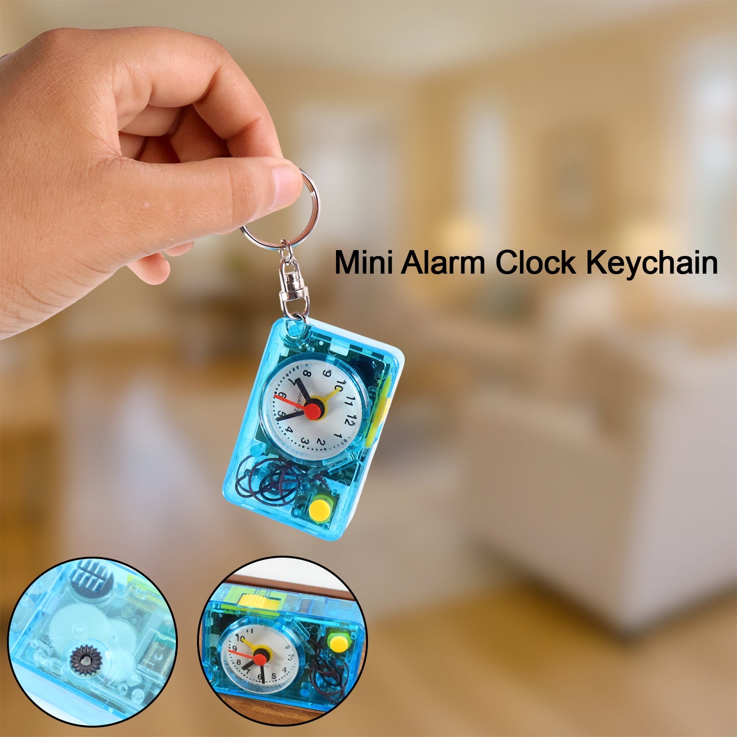 Mini Alarm Clock Keychain – 1PC Portable Quartz Analog Clock Key Ring