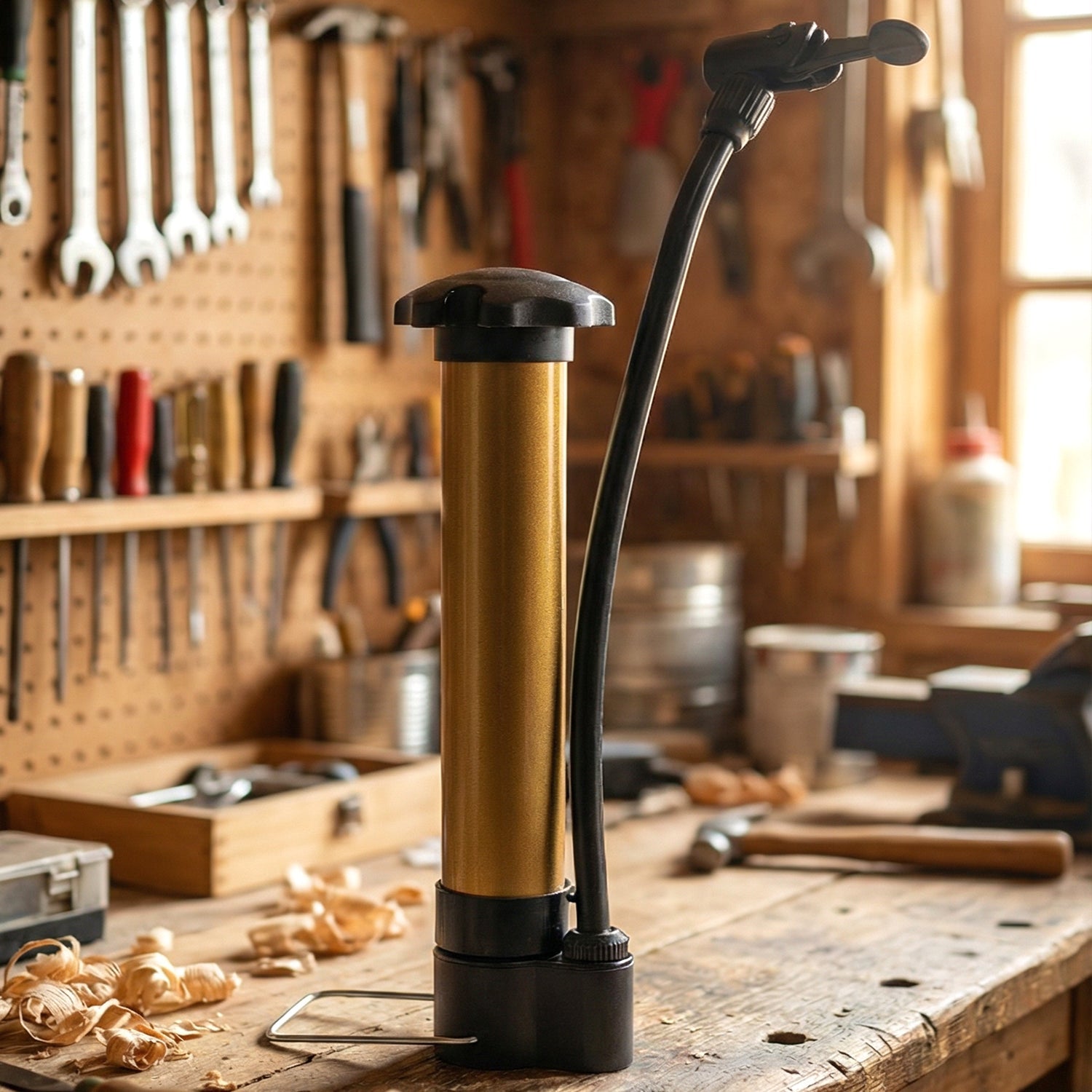 User holding mini hand air pump in hand