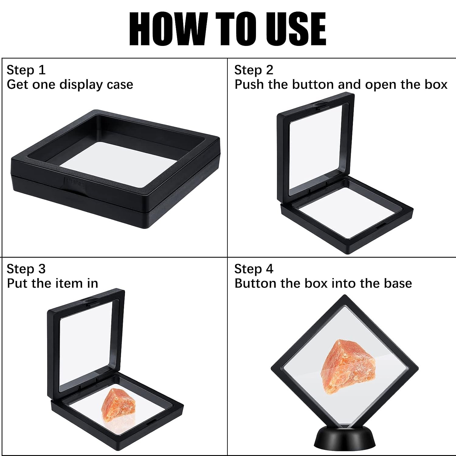 Black frame transparent jewellery display box on table