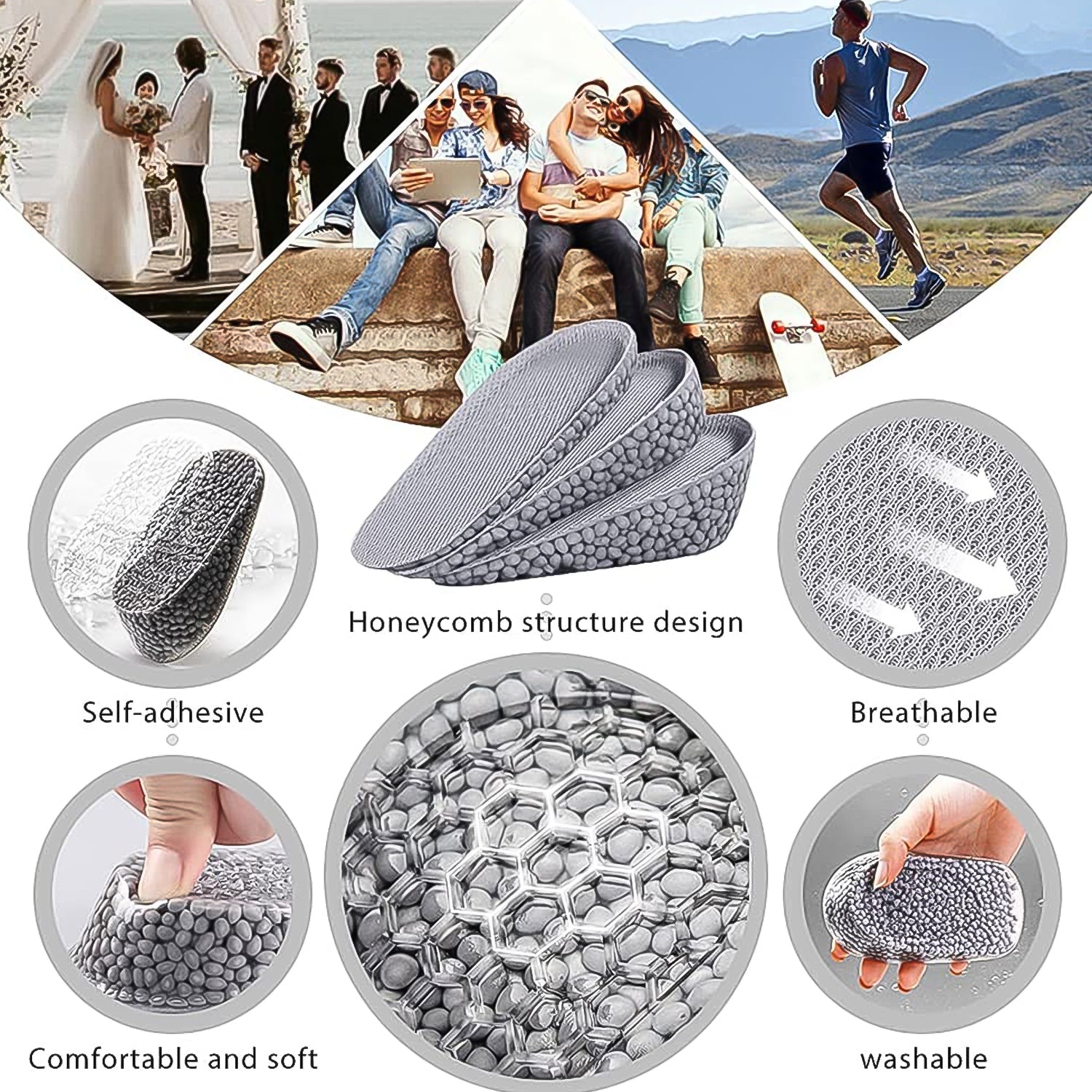 Height Increase Silicone Insoles Heel, Shoe Pads (12Ã—7 Cm / 1 Pair)