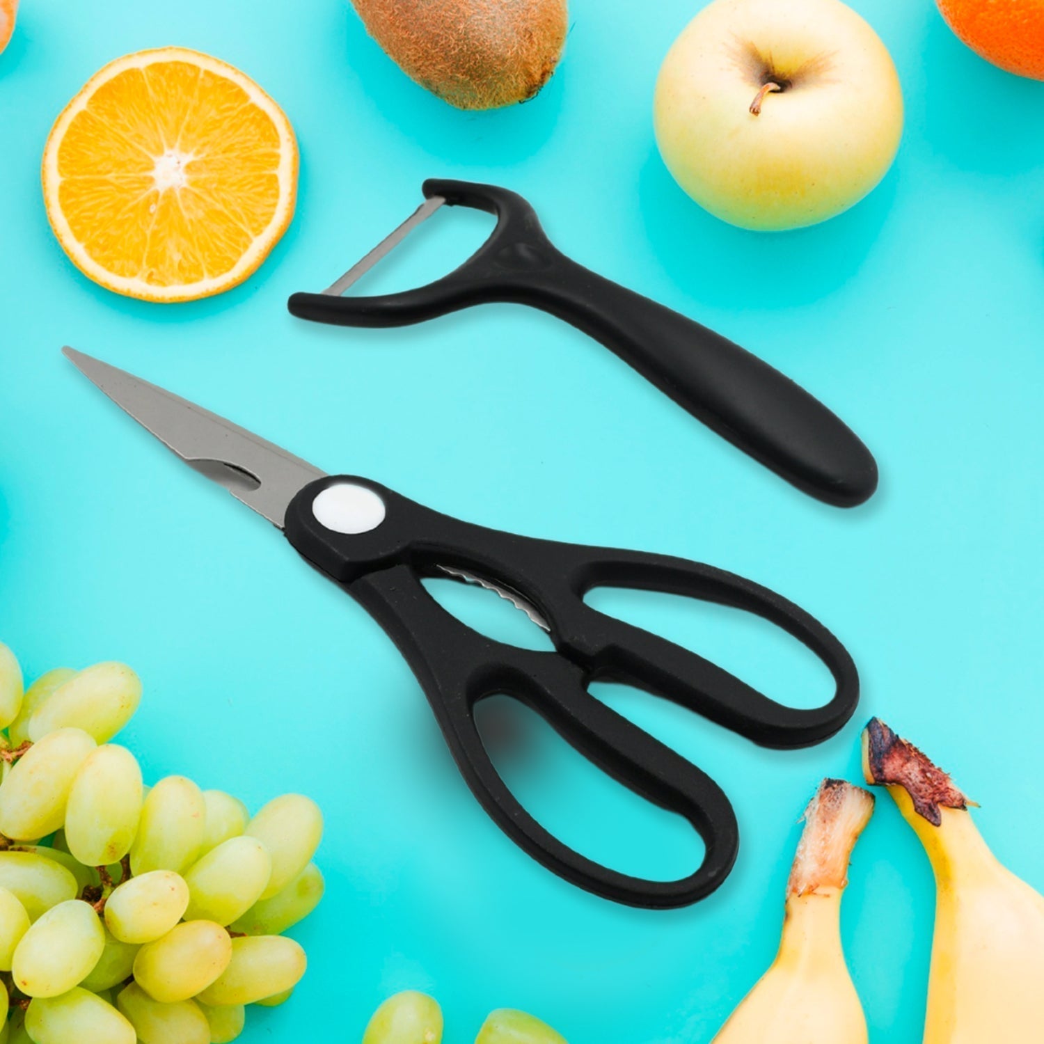 Kitchen knife set cutting assorted vegetables