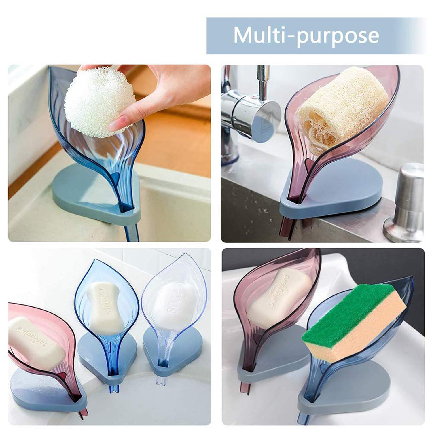 Leaf Shape Soap Dish Holder with Drain for Bathroom & Kitchen Use