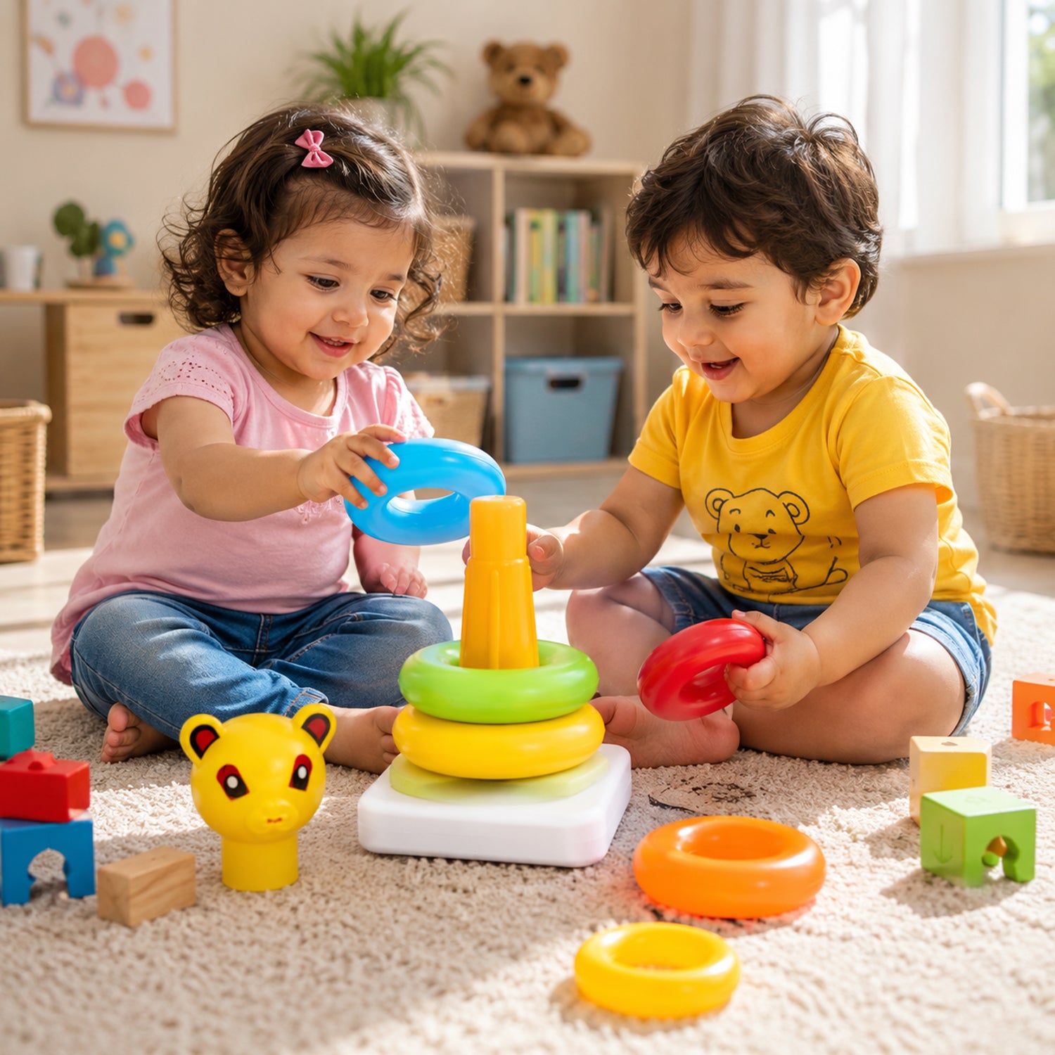 Plastic Baby Kids Teddy Stacking Ring Jumbo Stack Up Educational Toy 5pc