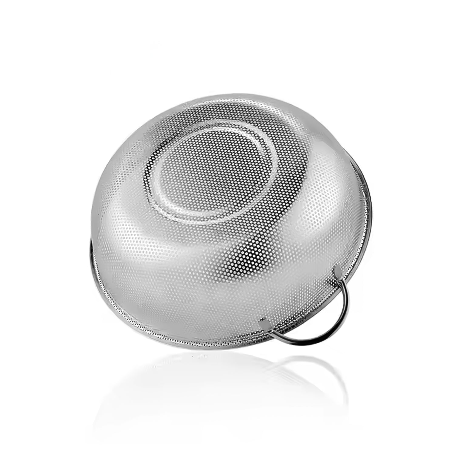 Collapsible stainless steel strainer folded for compact storage