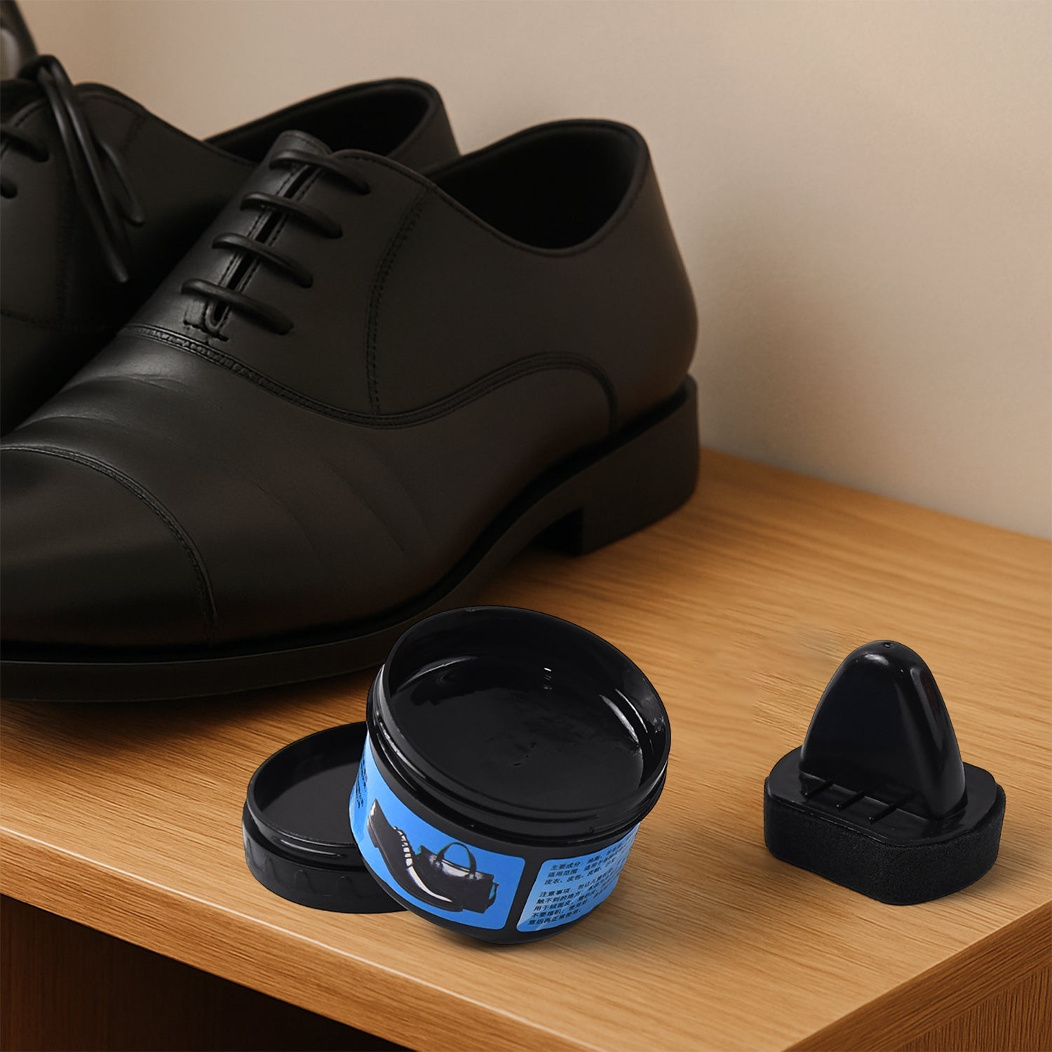 Leather shoes and accessories maintained with shoe shine sponge