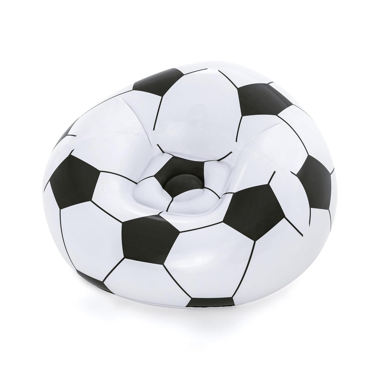 Inflatable soccer ball lounge chair set up in a child's playroom