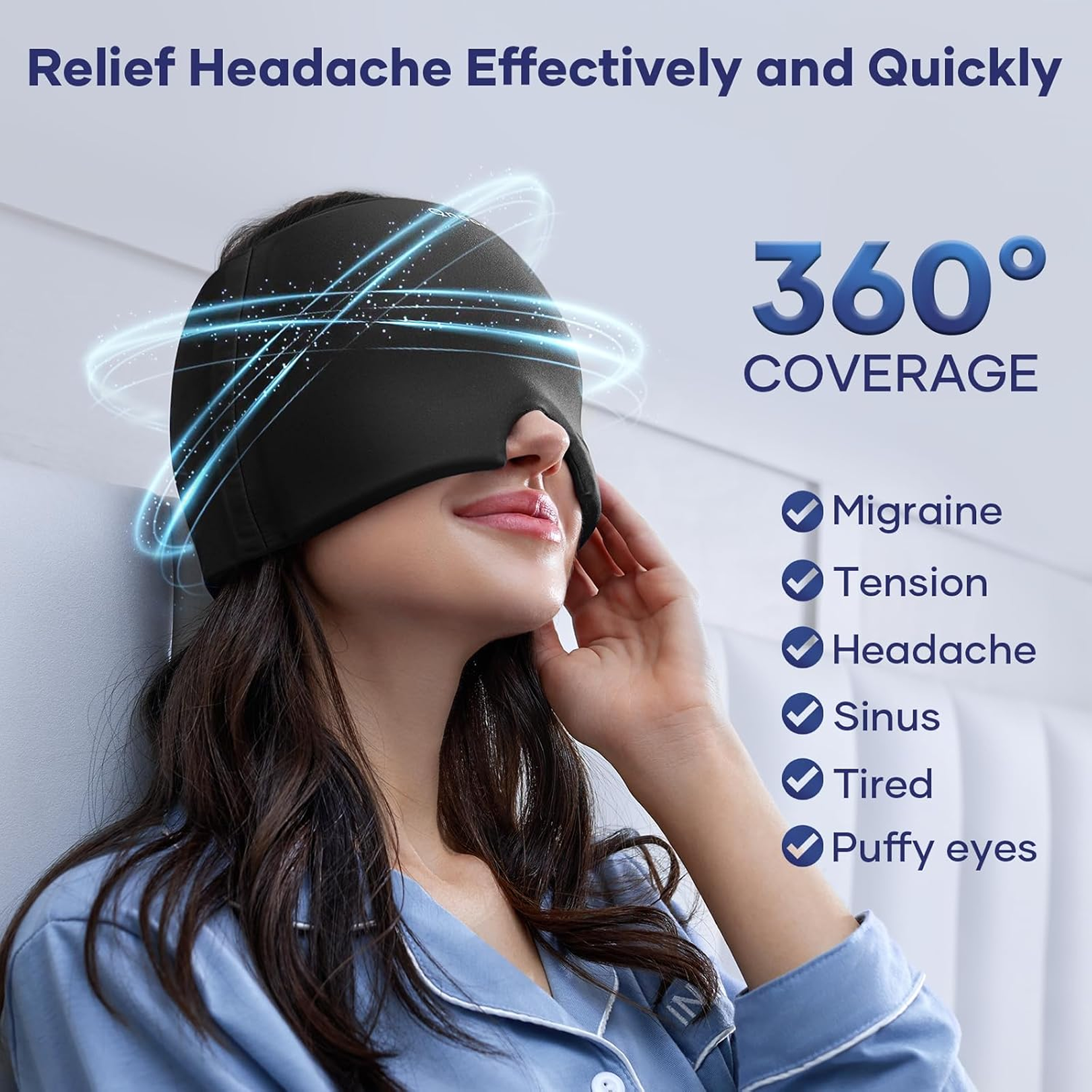 Reusable ice wrap migraine relief hat