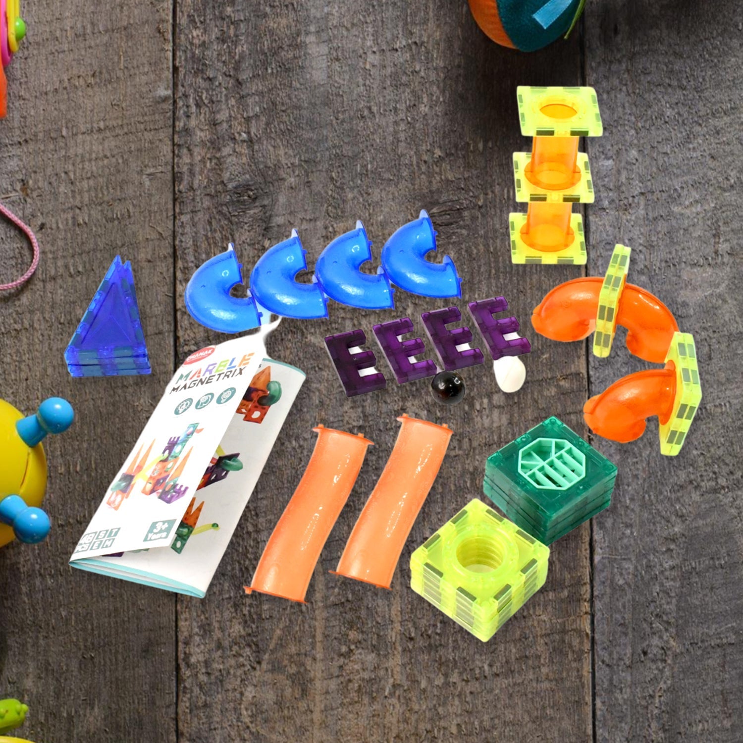 Marble Magnetrix magnetic track pieces and balls
