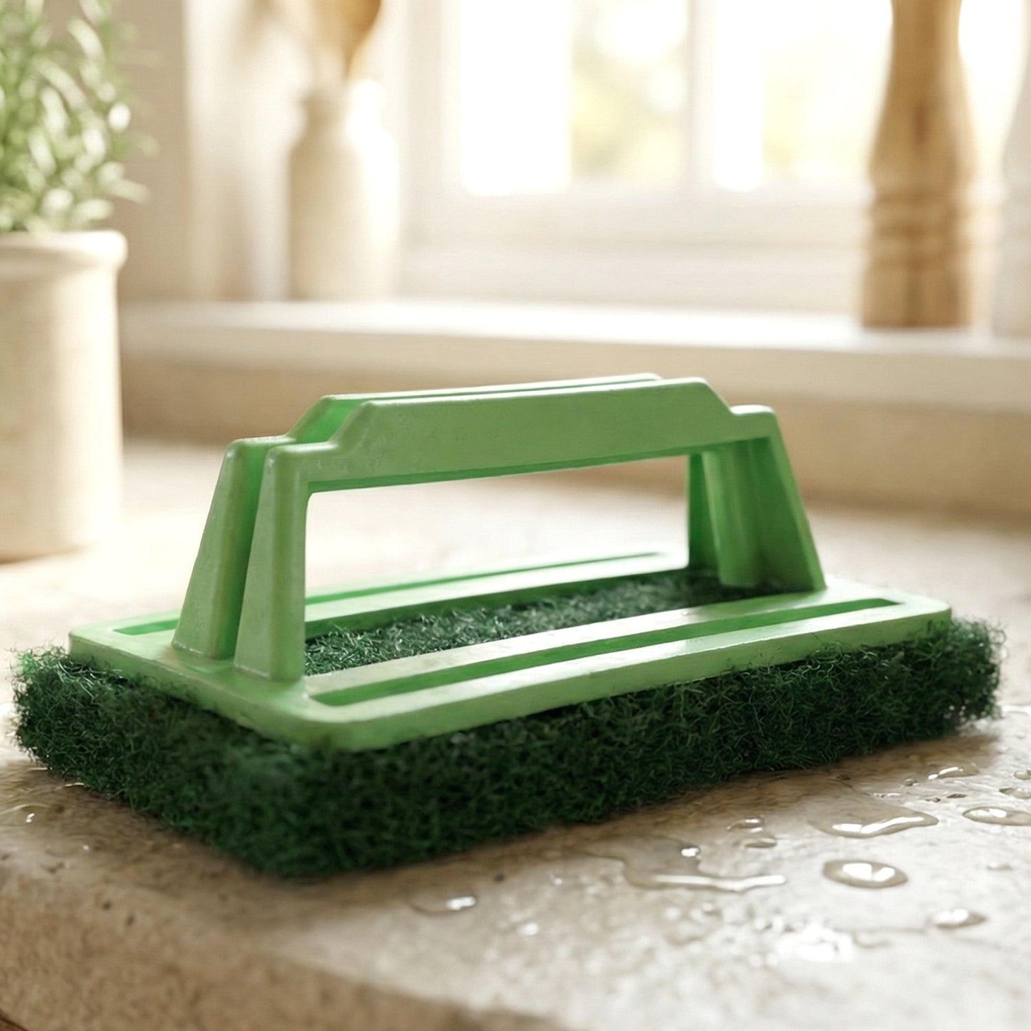 Tile scrubber brush cleaning sink area