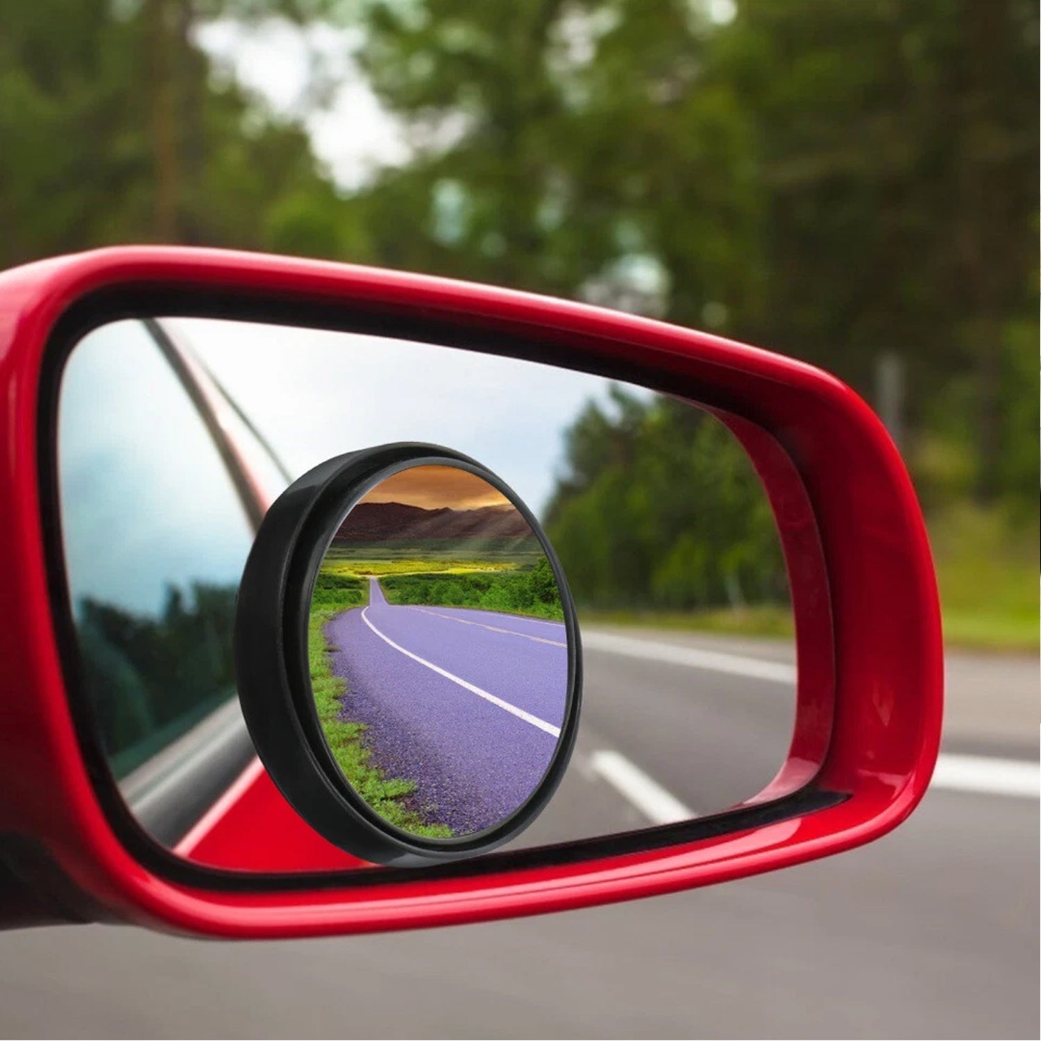 Close-up of a wide-angle blind spot mirror
