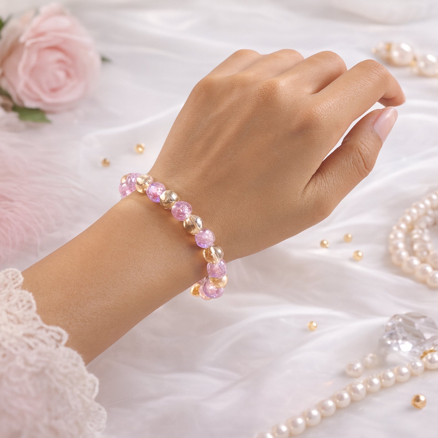 Elegant dual-tone stretch bracelet styled image