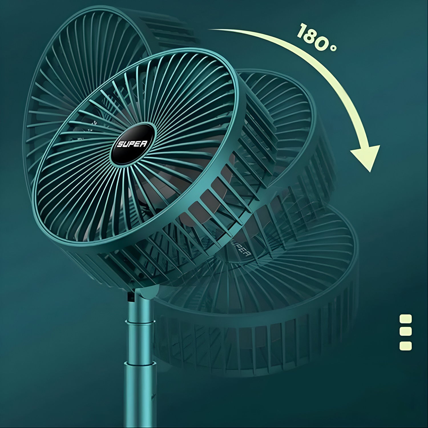 Adjustable fan shown with scale for size reference