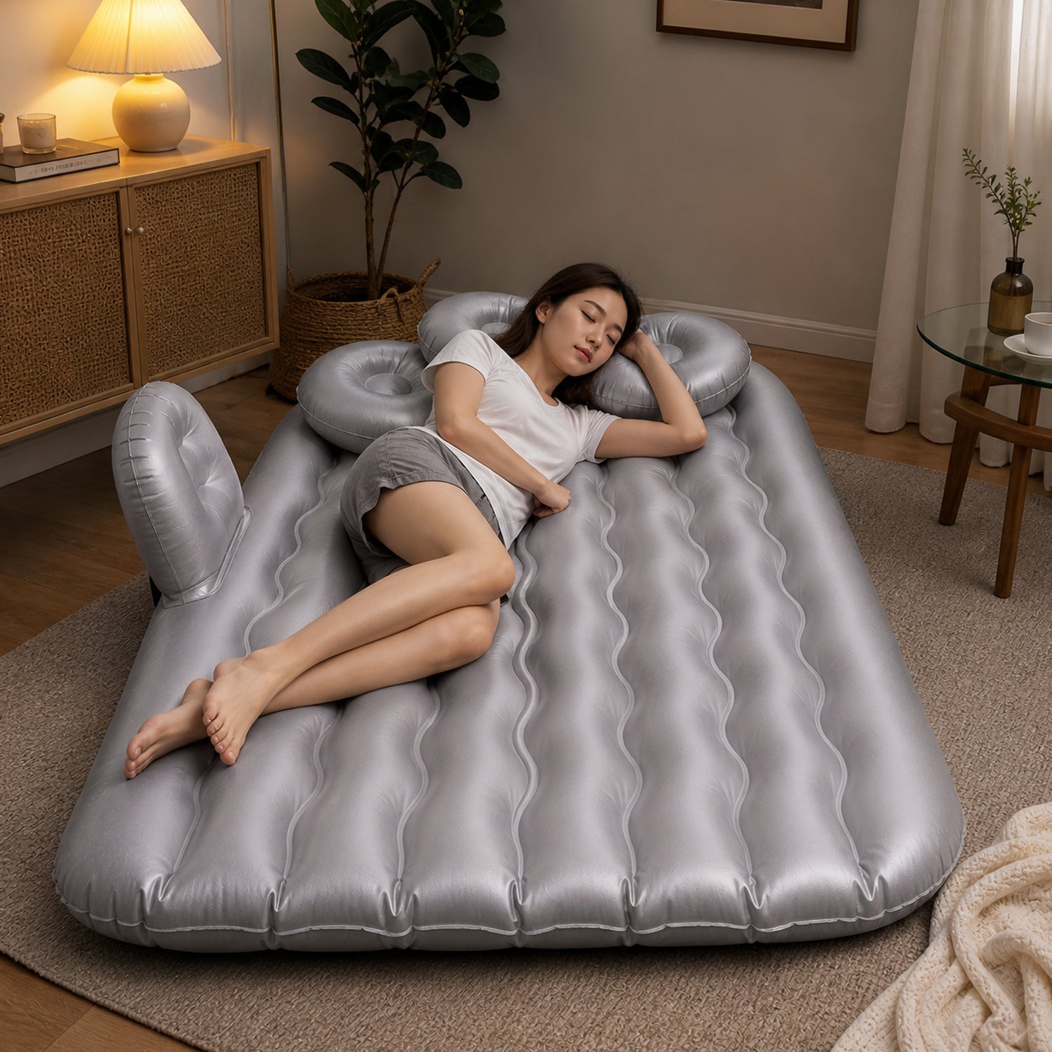 Car Air Mattress Bed Set with Inflatable Pillows and Cushions (1 Set / Mix Design)