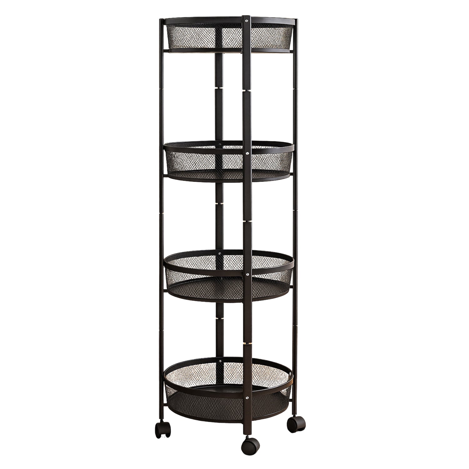 All-purpose 4-tier round mesh storage trolley