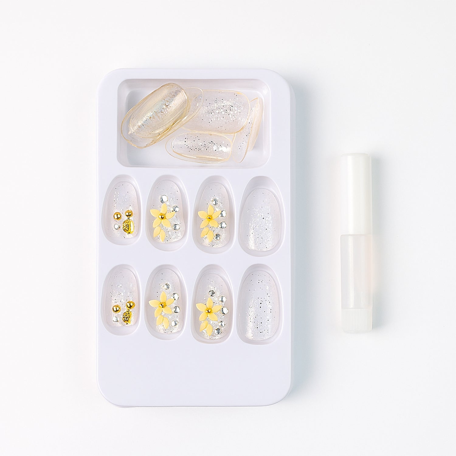 Close-up of 3D Floral Glitter Nail Tips
