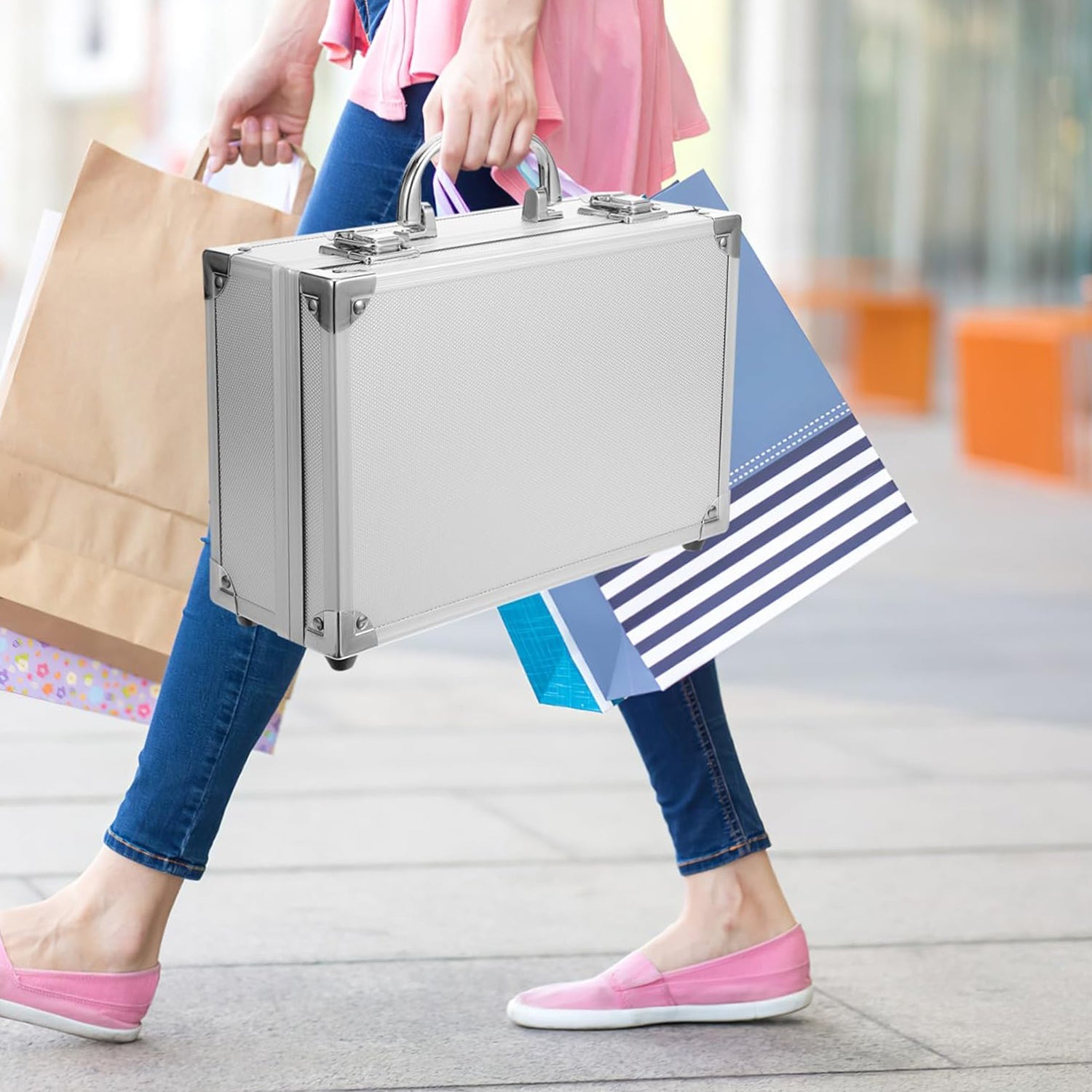 Aluminium & Wooden Multipurpose Portable Suitcase Travel Tool Box With 2 Keys For Lock (45Ã—29Ã—20 Cm / 1 Pc)