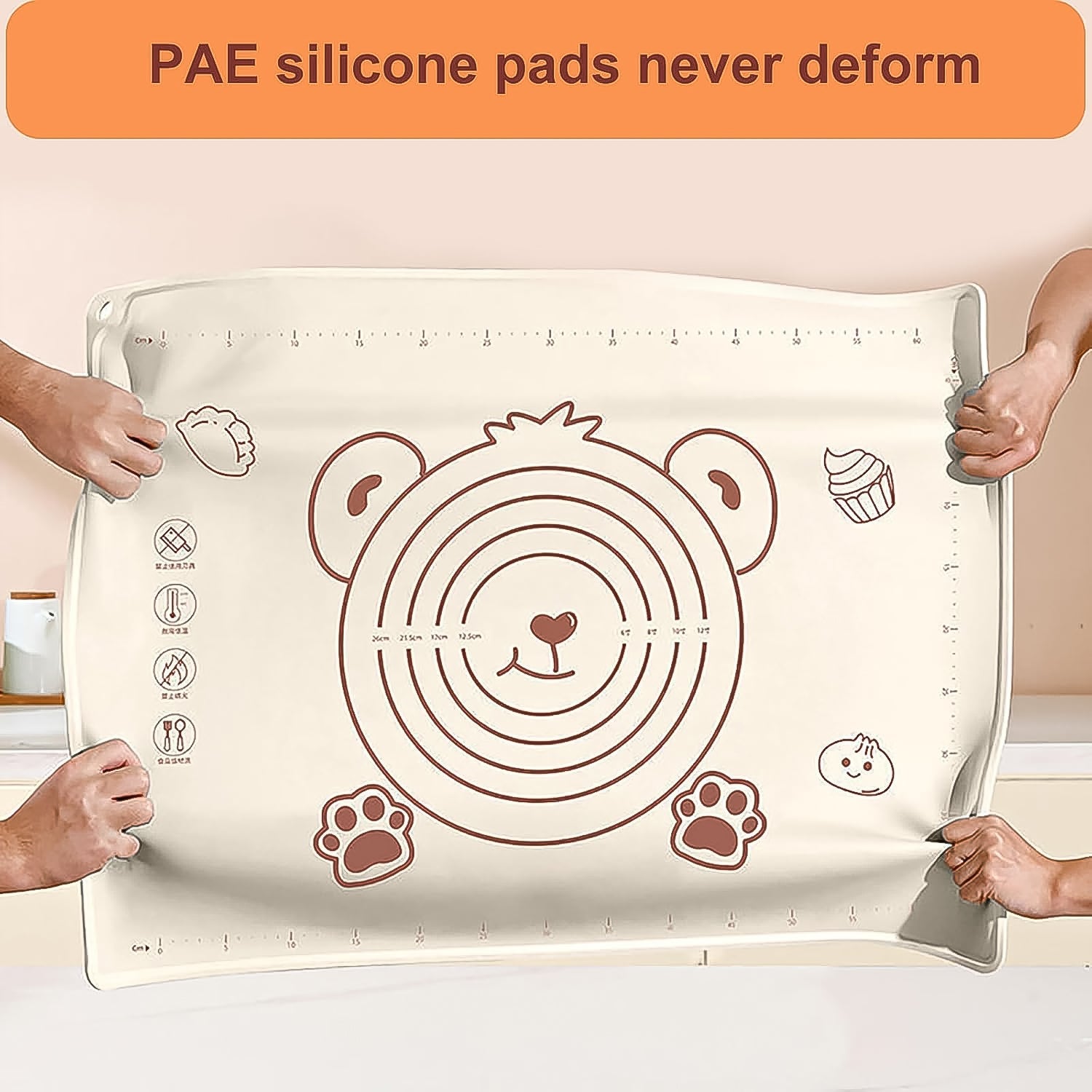 3 In 1 Heavy Silicone Baking Mat With Wooden Belan & Cake Scraper (3 Pcs Set / 70Ã—50 CM)