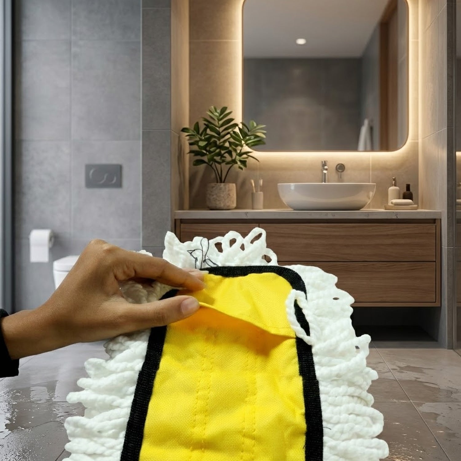 Dust mop refill cleaning tile floor