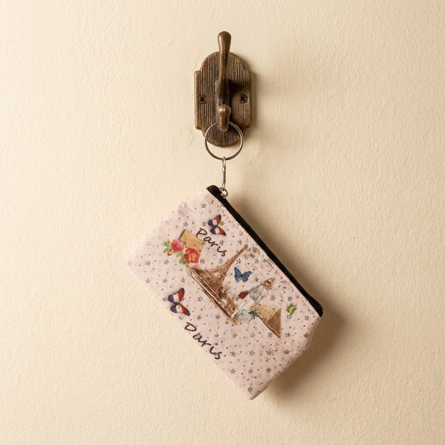 Small Paris Print Zipper Coin & Stationery Pouch (1 Pc)