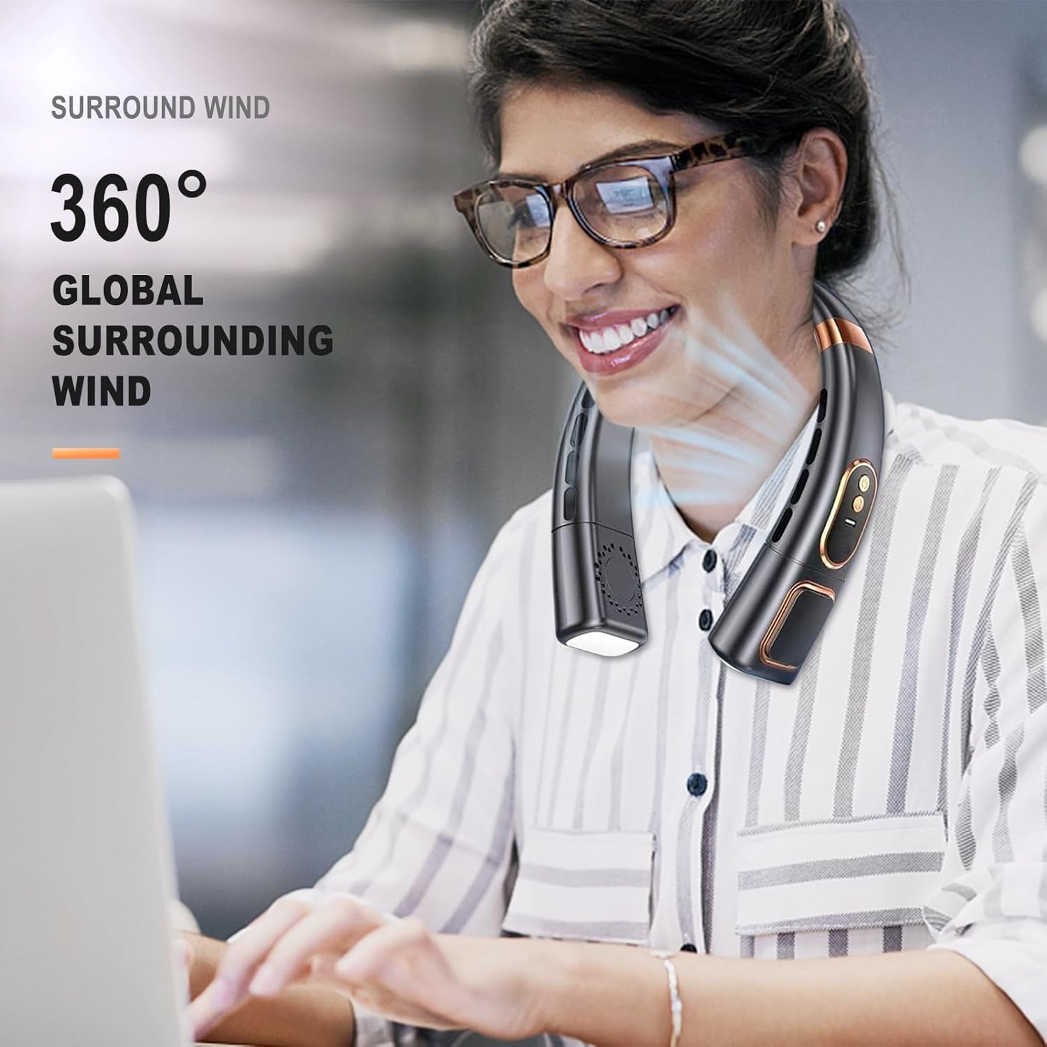 Premium USB Rechargeable Fashion Neck Fan with Digital Display (1 Pc)