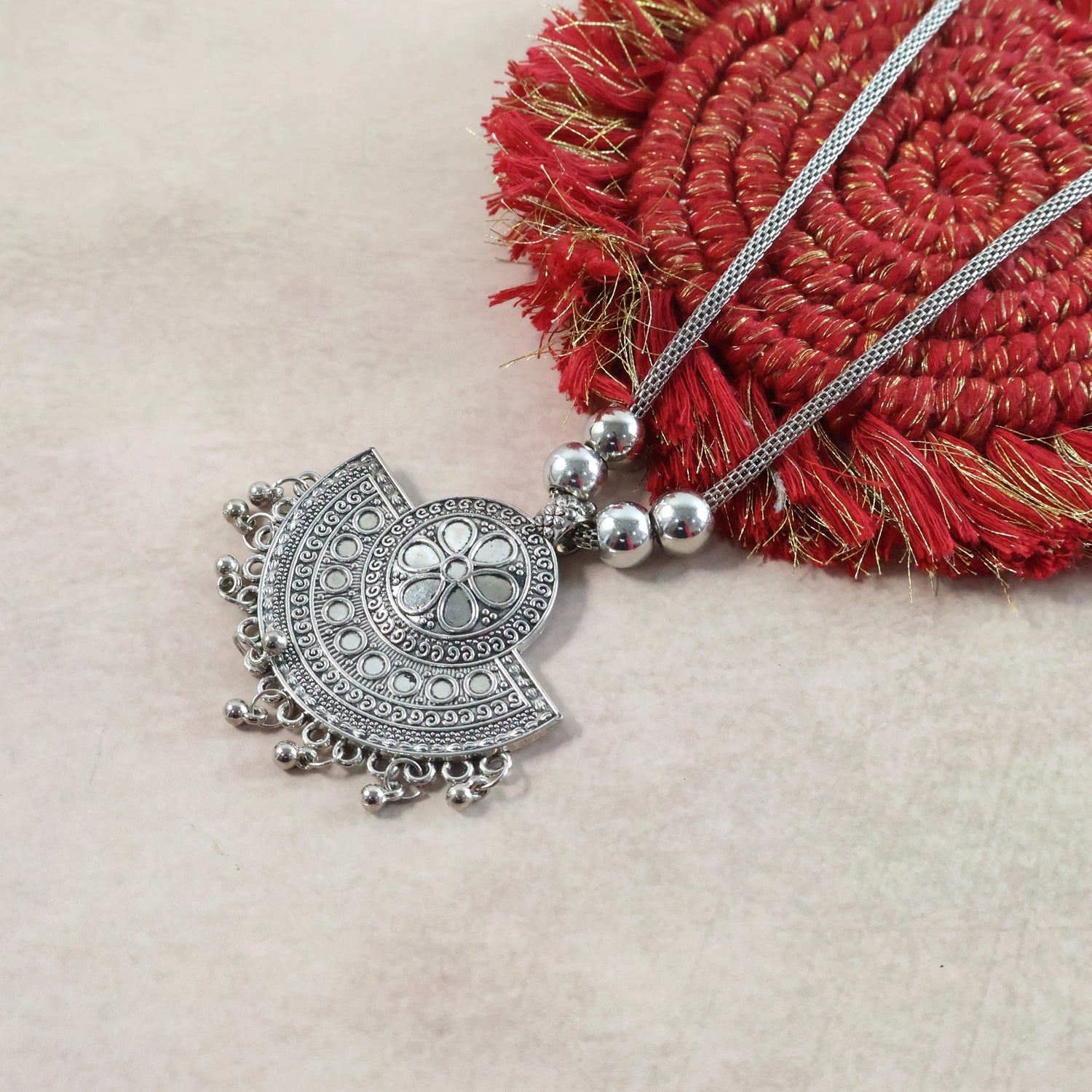 Oxidised Silver-Tone Traditional Long Necklace (1 Pc)