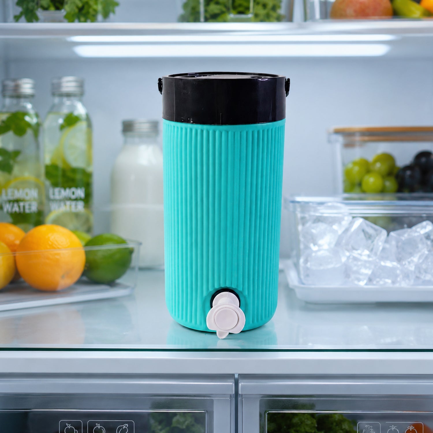 Back view of ChillPour insulated water jug with handle