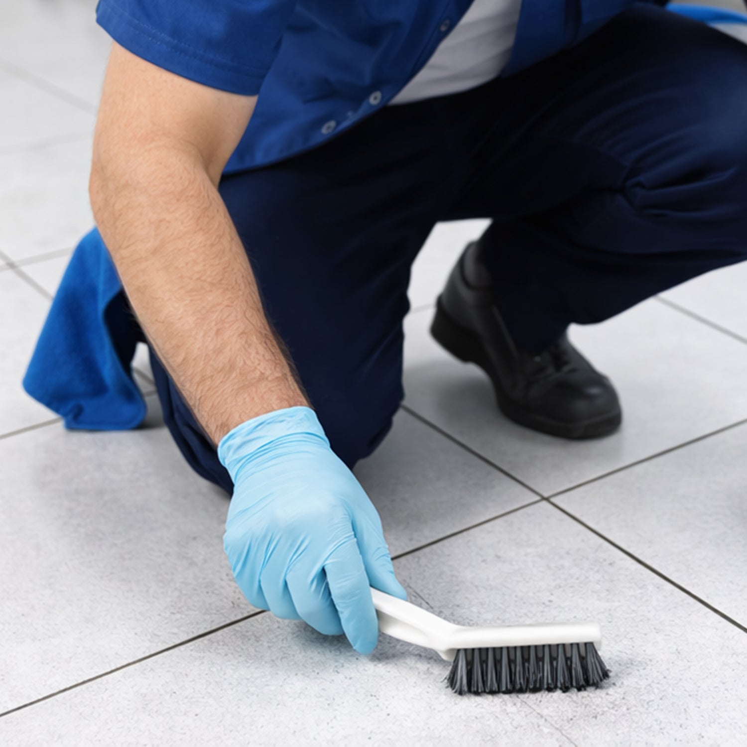 Cleaning brush scrubbing tile gaps