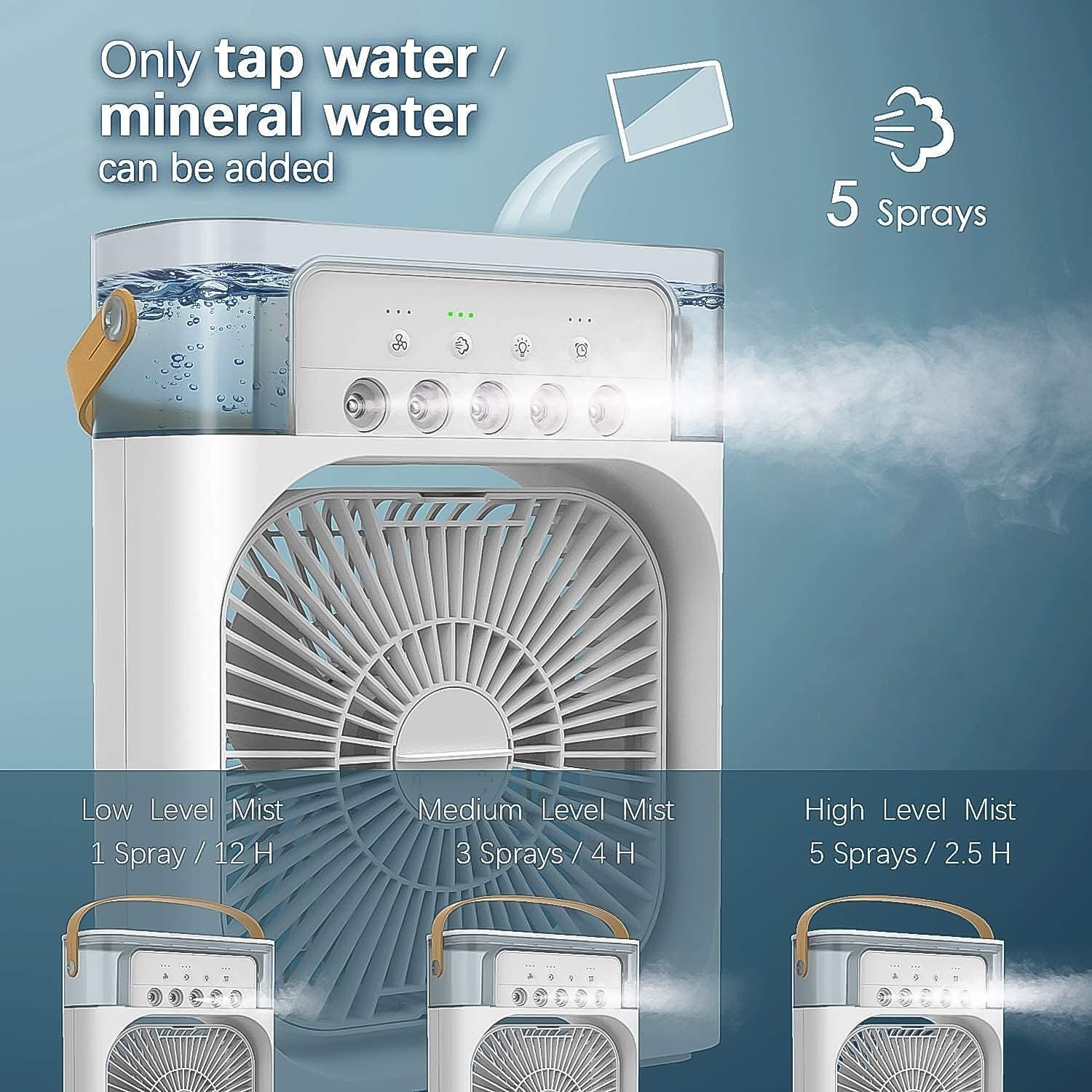 DeoDap Portable Air Cooler Fan with 7-Color Light â€“ Personal AC Fan - main product shot