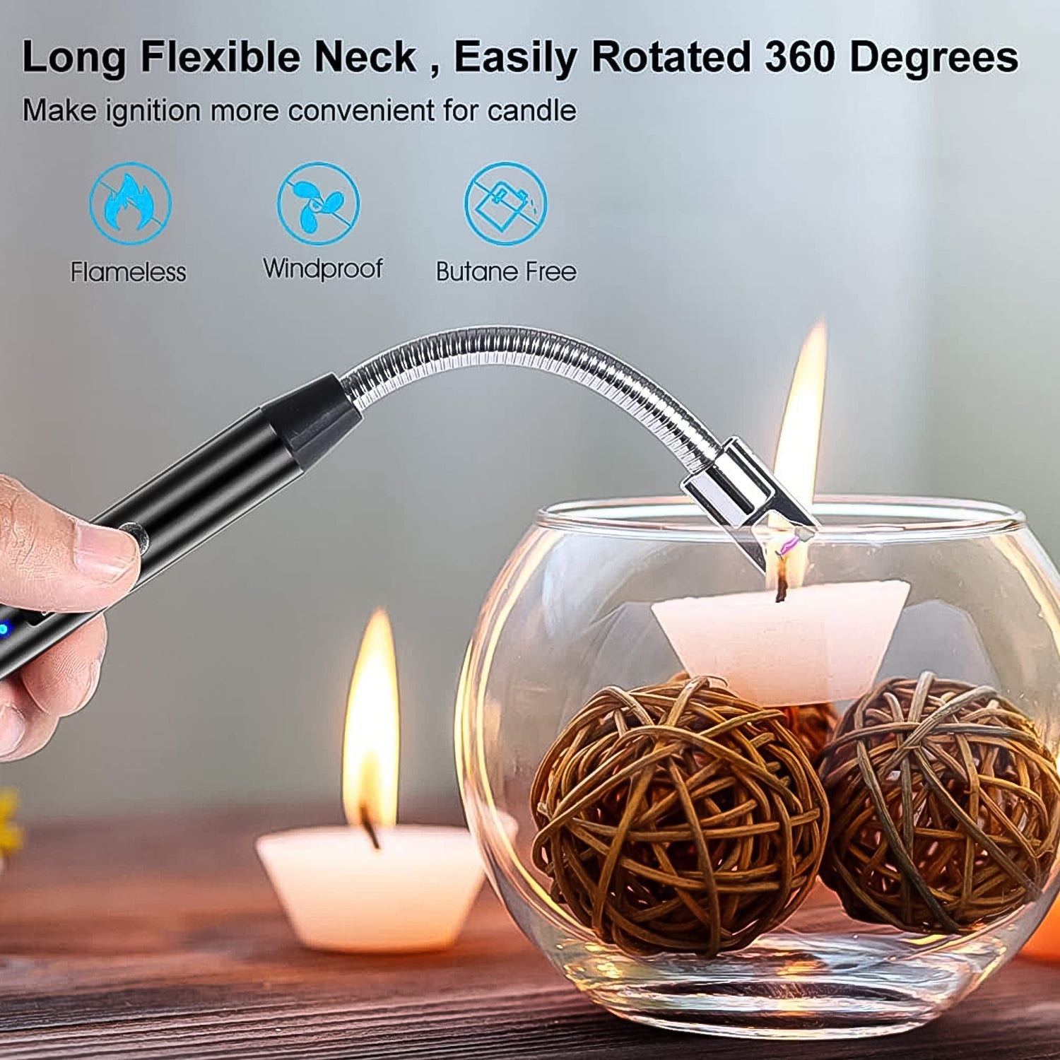 Long Flexible USB Rechargeable Electric Arc Lighter â€“ Windproof, Flameless Plasma